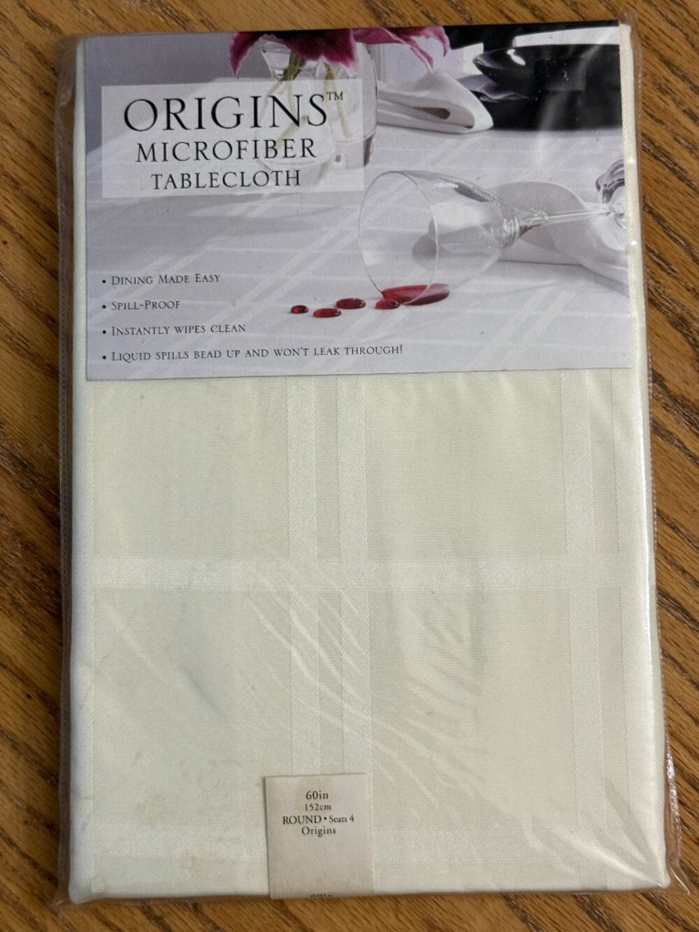 Origins Beige Microfiber Round Spill Proof Stain Resistant Tablecloth 60"